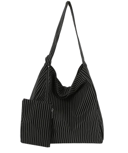 Classic Pinstripes Hobo Handbag Set LDM004 BLACK